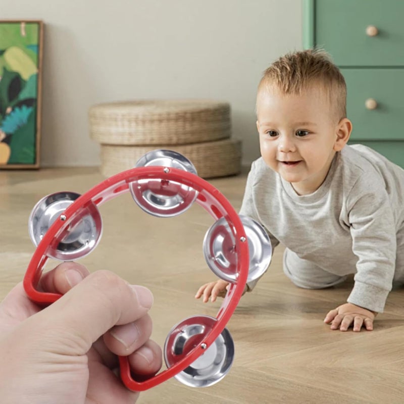 CashBeat 2-Pack Red Handheld Tambourines with 4 Jingle Bells Each, Mini Plastic Half-Moon Percussion Instruments for Adults, School Music Class, Band and Party - Image 5